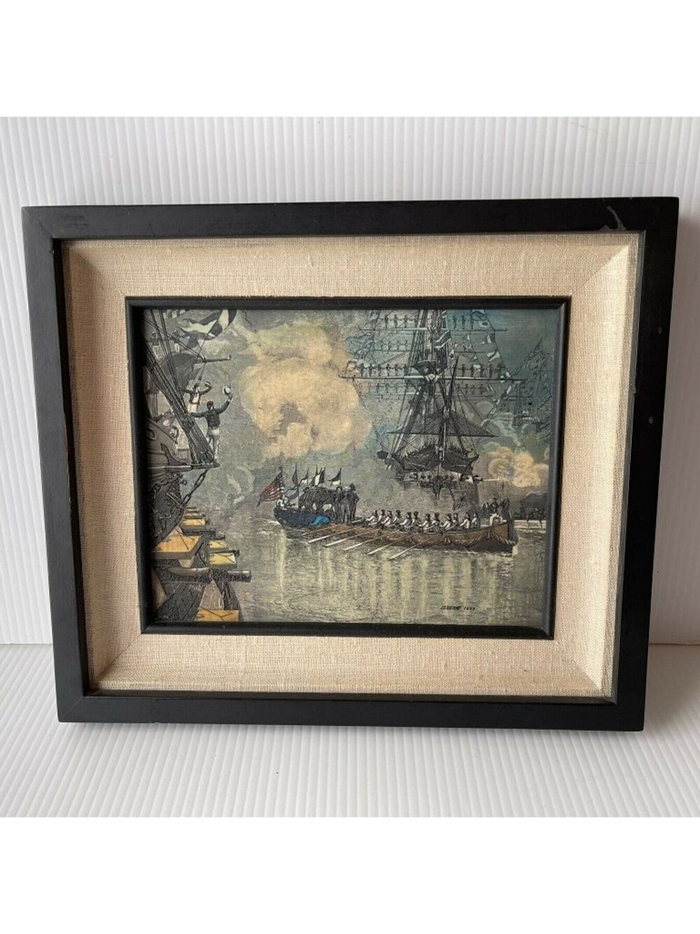 J.O. Davidson Washington State Barge Engraving 1889 Framed Hand Colored D' Apres